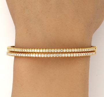 Set of 2 Bangles 18k Rose Gold and Yellow Gold 3.00 ct Natural Diamond 7 Inch