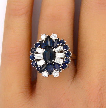 Estate 18K White Gold Blue Sapphire 2 ct and Natural Diamond 0.75 ct Ring