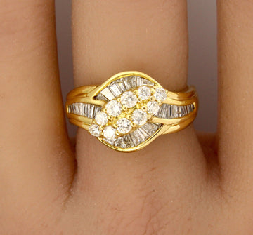 Estate Diamond Cluster Ring 18K Yellow Gold Natural Diamond 1.00 ct 8.3 grams