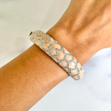 ROBERTO COIN Italy Pink Enamel Diamond Pavé Bangle 18k White Gold 6.75"