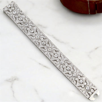 Platinum Antique French 15.00 CT Diamond Wide Bracelet Milgrain Estate