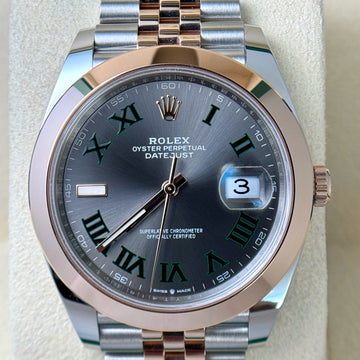 Rolex Datejust 41 Wimbledon Two Tone 18K Rose Gold Smooth Bezel Jubilee Box Card