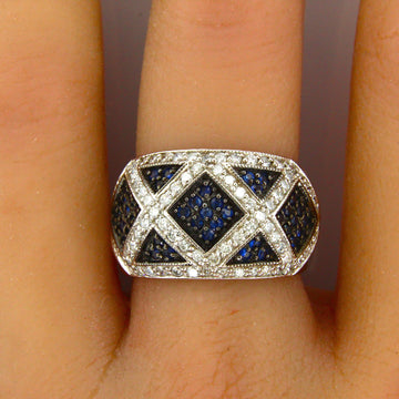Estate 14K White Gold Blue Sapphire 0.8 CT and Natural Diamond 1 CT Ring