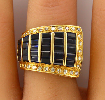 Estate Vintage 18K Yellow Gold 3.23 CT Sapphire 0.40 CT Diamond Vintage Ring