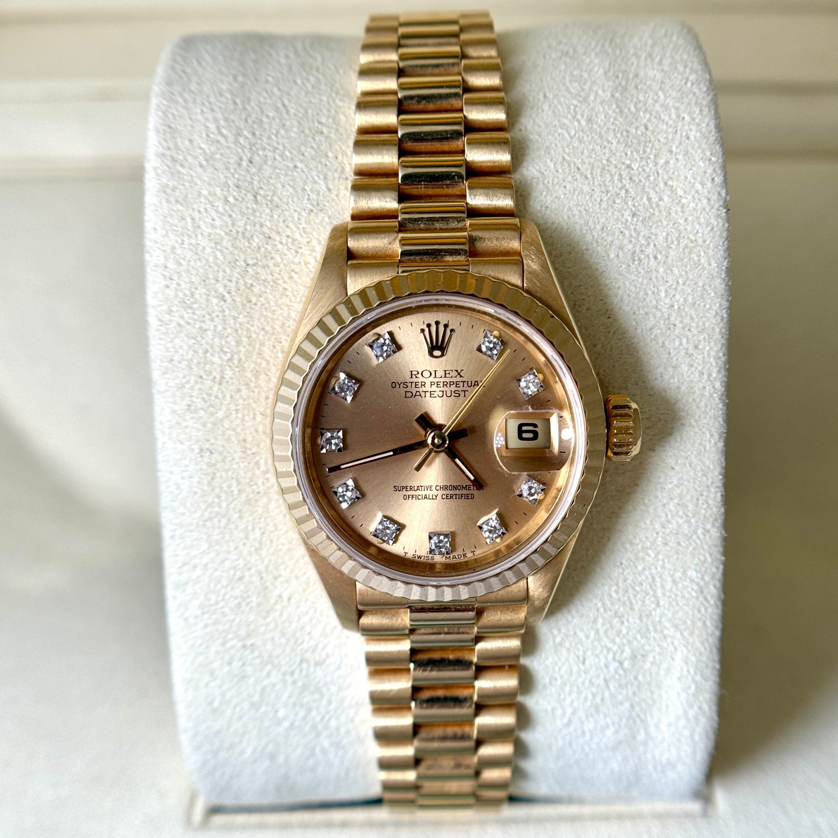 Rolex Lady-Datejust 26mm Factory Diamond Champagne Dial 18K Yellow Gol