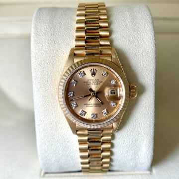 Rolex Lady-Datejust 26mm Factory Diamond Champagne Dial 18K Yellow Gold Fluted Bezel 1997 ORIGINAL PAPERS