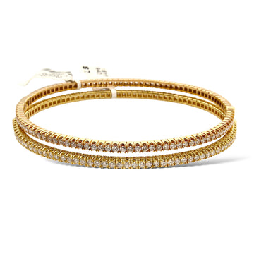 Set of 2 Bangles 18k Rose Gold and Yellow Gold 3.00 ct Natural Diamond 7 Inch
