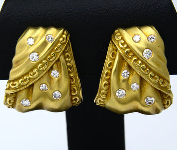 SeidenGang Etruscan Style 18K Yellow Gold Diamond Clip On Earrings