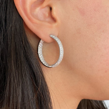 Estate Natural Diamond Large Hoop Earrings 5.5ct in 18K White Gold For Women