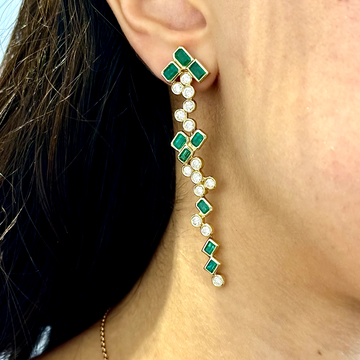 Estate Natural Colombian Emerald 2 ct Diamond 1.40 ct 14k Yellow Gold Earrings