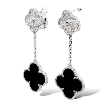 VAN CLEEF AND ARPELS Magic Alhambra Diamond and Black Onyx Earrings AUTHENTIC