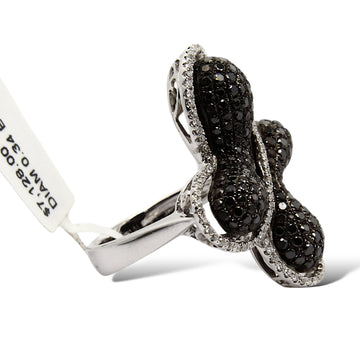 Estate 18K White Gold Natural Black 1.51 CT and White Diamond 0.34 CT Ring