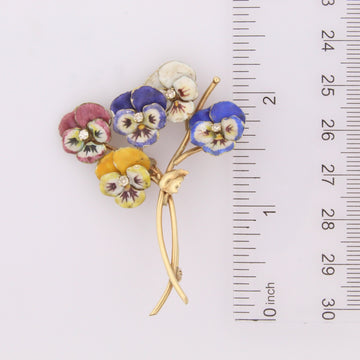 Estate Diamond 14k Rose Gold Enamel Flower Pansy Brooch 10.3 grams