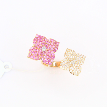 Italy Piranessi Flower 18K Rose Gold Double Fiore Ring Pink Sapphire Diamond