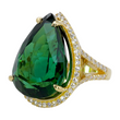 Impressive 41.21 CT Green Tourmaline and Diamond Ring 18K Yellow Gold GIA Size 6.5