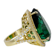 Impressive 41.21 CT Green Tourmaline and Diamond Ring 18K Yellow Gold GIA Size 6.5