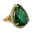 Impressive 41.21 CT Green Tourmaline and Diamond Ring 18K Yellow Gold GIA Size 6.5