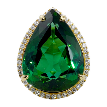 Impressive 41.21 CT Green Tourmaline and Diamond Ring 18K Yellow Gold GIA Size 6.5