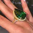 Impressive 41.21 CT Green Tourmaline and Diamond Ring 18K Yellow Gold GIA Size 6.5