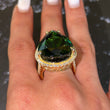 Impressive 41.21 CT Green Tourmaline and Diamond Ring 18K Yellow Gold GIA Size 6.5