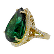 Impressive 41.21 CT Green Tourmaline and Diamond Ring 18K Yellow Gold GIA Size 6.5