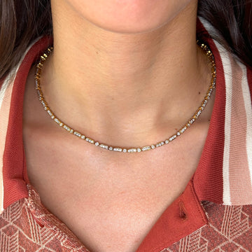 Vintage Natural Diamond Necklace 3 CT VS 17K Yellow Gold 15.85 Inches