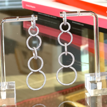 Estate 4 CT Natural White Diamond Drop Dangle Earrings 18K White Gold