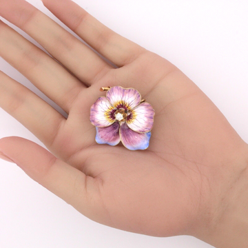 Estate Diamond 14k Rose Gold Enamel Flower Pansy Brooch Pendant 9.9 grams