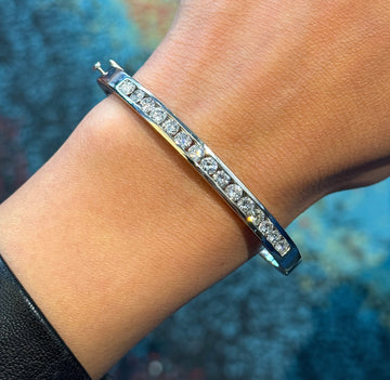 Natural Diamond Gold Bangle Bracelet 2.75 CT 14K White Gold Size 6 3/4