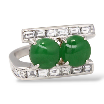 Green Natural Jade & Diamond 0.80 CT Platinum Gold Plated Vintage Ring
