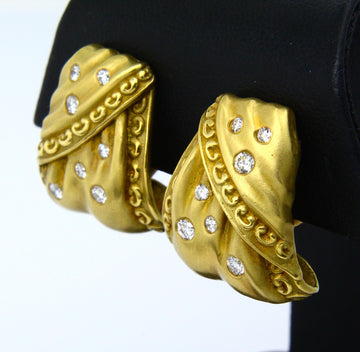 SeidenGang Etruscan Style 18K Yellow Gold Diamond Clip On Earrings