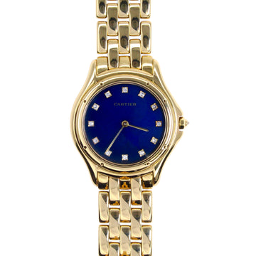 Cartier Cougar RARE 18K Yellow Gold Quartz Blue Enamel Dial Factory-Set Diamond Dial Ref. 887905