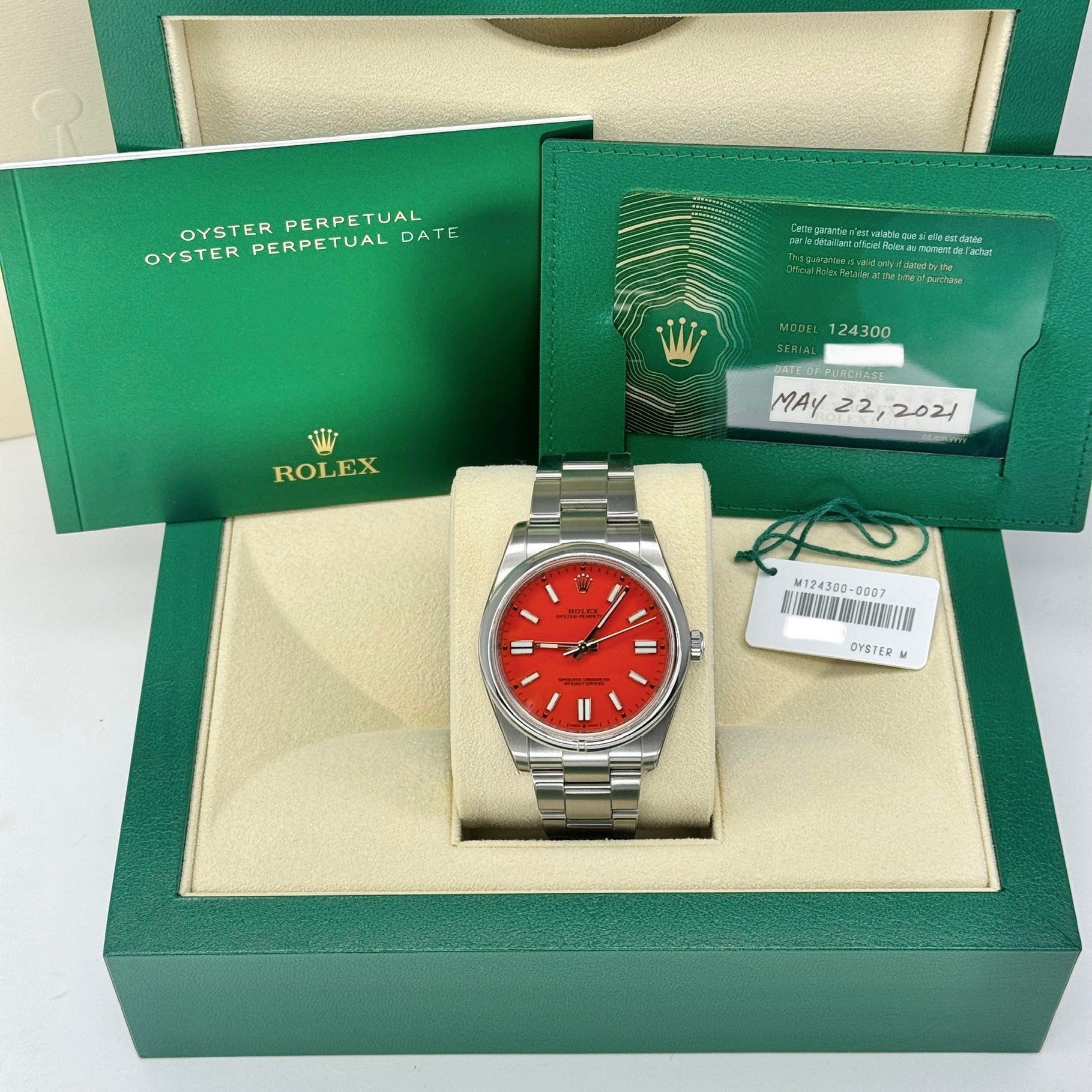 Rolex Oyster Perpetual 41 41mm Smooth Bezel Coral Red Dial Stainless S