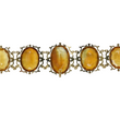 Antique Georgian Victorian Natural Oval Cut Citrine Necklace in 14K & 22K Yellow Gold with leaf and scroll motifs, close up.