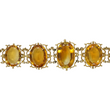 Antique Georgian Victorian Natural Oval Cut Citrine Necklace in 14K & 22K Yellow Gold with leaf and scroll motifs, close up.