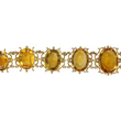 Antique Georgian Victorian Natural Oval Cut Citrine Necklace in 14K & 22K Yellow Gold with leaf and scroll motifs, close up.