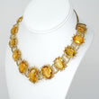 Antique Georgian Victorian Natural Oval Cut Citrine Necklace in 14K & 22K Yellow Gold with leaf and scroll motifs, on a bust.