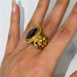 Art Nouveau Antique Amethyst Ring 13K - 18K Yellow Gold Ring Flower Size 7