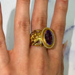 Art Nouveau Antique Amethyst Ring 13K - 18K Yellow Gold Ring Flower Size 7