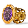 Art Nouveau Antique Amethyst Ring 13K - 18K Yellow Gold Ring Flower Size 7