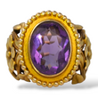 Art Nouveau Antique Amethyst Ring 13K - 18K Yellow Gold Ring Flower Size 7