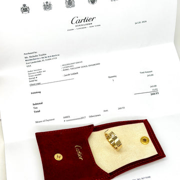 CARTIER Love 3 Diamonds Classic Model Ring 5.5 mm 18K Yellow Gold Size 62 Pouch, Service Papers