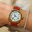 Cartier Diabolo 32mm 18K Yellow Gold White Roman Dial Quartz Leather Red Band Ref. 1420 0 Original Box and Papers Gold Deployment Buckle