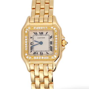 Cartier Panthère 22 18K Yellow Gold Factory Diamond Bezel White Roman Cream Dial Ref.866919