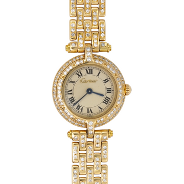 Cartier Panthère Vendome 24 mm Quartz 18K Yellow Gold Factory Diamond Bezel Cream Roman Dial Factory Diamond Bracelet and Bezel Ref WF5032FF 66925