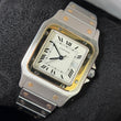 Cartier Santos Carree 29 mm Automatic Two-Tone White Roman Dial 18K Yellow Gold Steel Ref 1172961 SERVICED