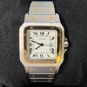 Cartier Santos Carree 29 mm Automatic Two-Tone White Roman Dial 18K Yellow Gold Steel Ref 1172961 SERVICED
