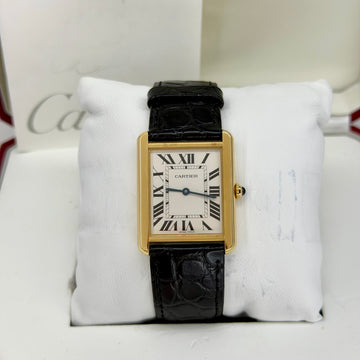 Cartier Tank Solo 27mm 18K Yellow Gold Steel Quartz White Roman Dial Black Leather Band ORIGINAL BOX REF 3167 REF W5200004