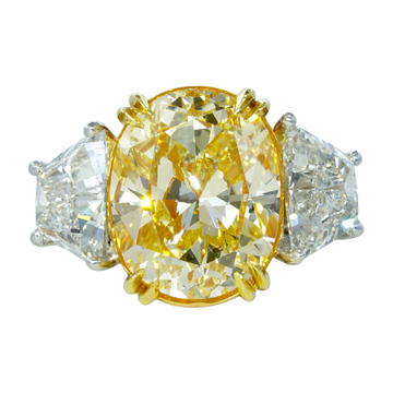 Contemporary Fancy Yellow 8.22 CT GIA Natural Diamond Ring 18K Yellow Gold Platinum Size 6.75