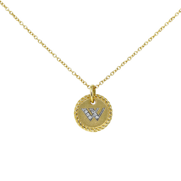 DAVID YURMAN W Initial Charm Pendant Diamond Necklace 18K Yellow Gold